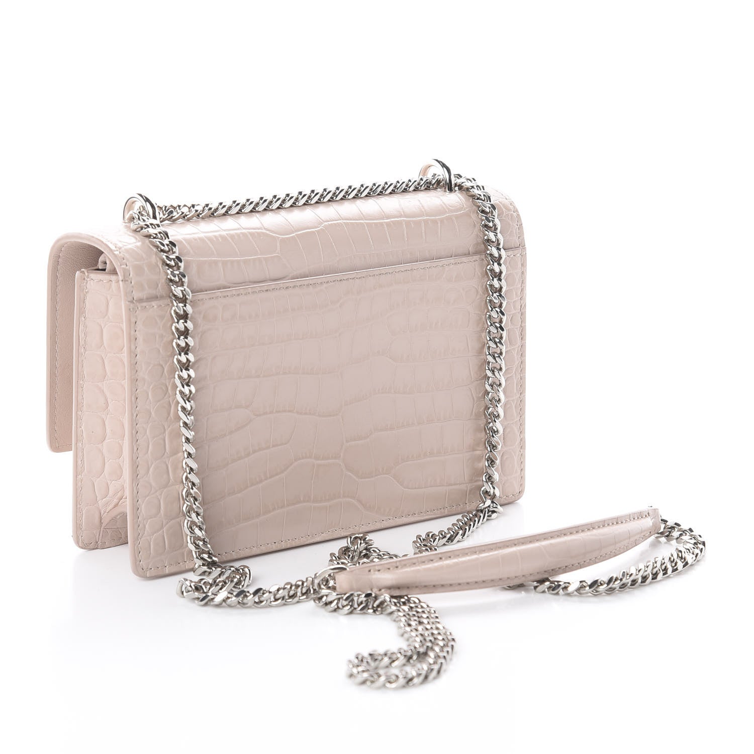 Saint Laurent Calfskin Crocodile Embossed Monogram Sunset Chain Wallet Marble Pink 3 of 13