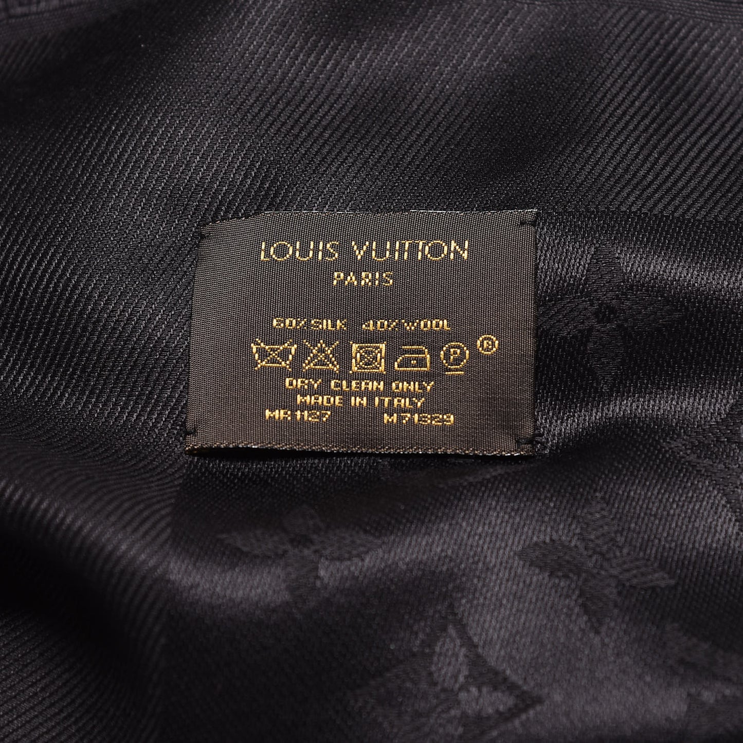 Wool Silk Monogram Shawl Black
