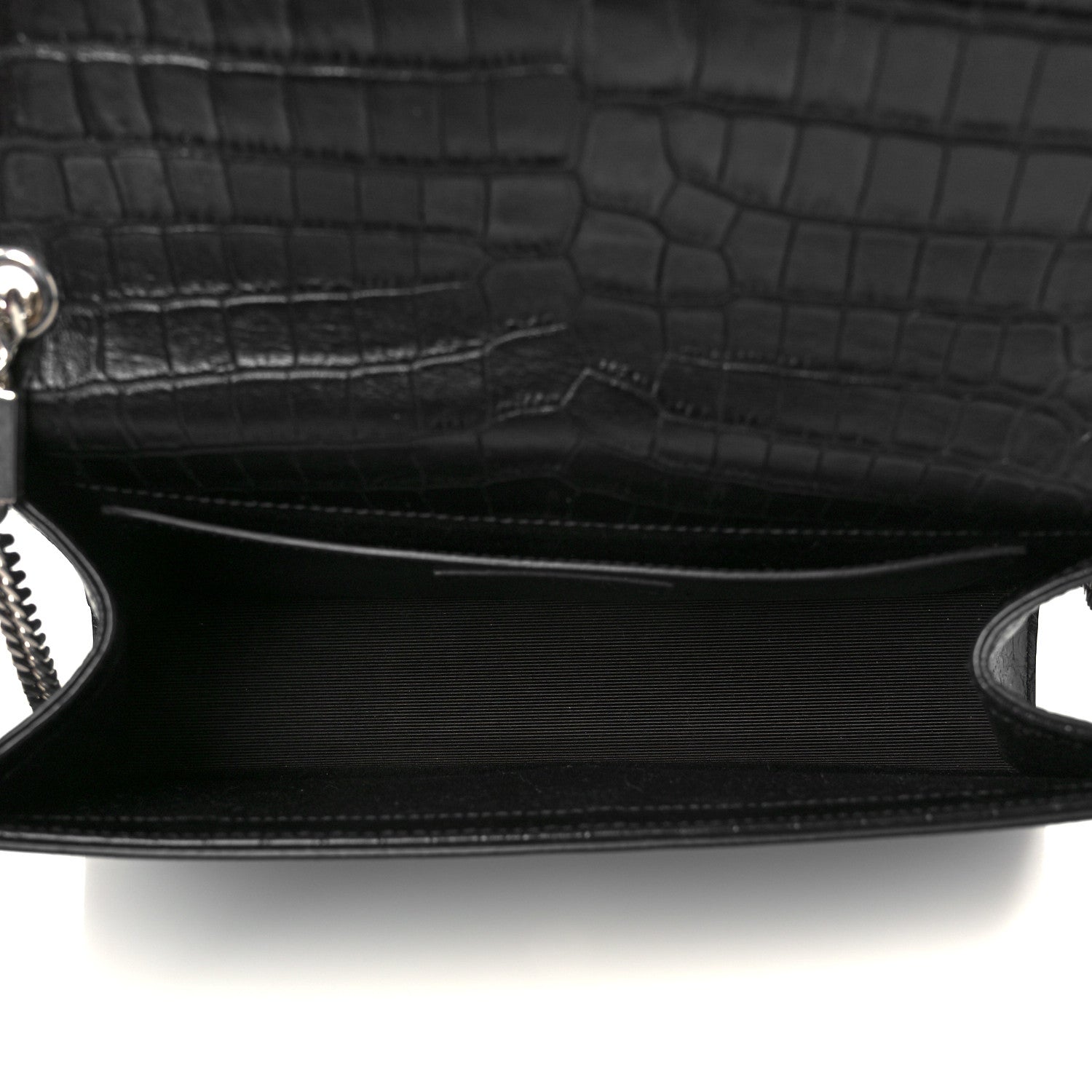 Saint Laurent Calfskin Crocodile Embossed Medium Classic Monogram Kate Tassel Satchel Black 5 of 11