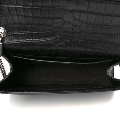 Saint Laurent Calfskin Crocodile Embossed Medium Classic Monogram Kate Tassel Satchel Black 5 of 11