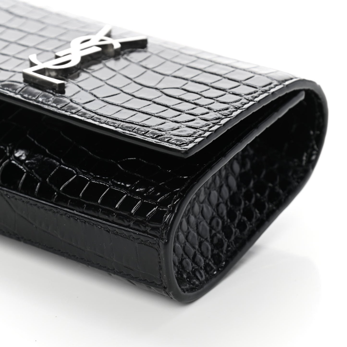 Calfskin Crocodile Embossed Monogram Kate Belt Bag Black
