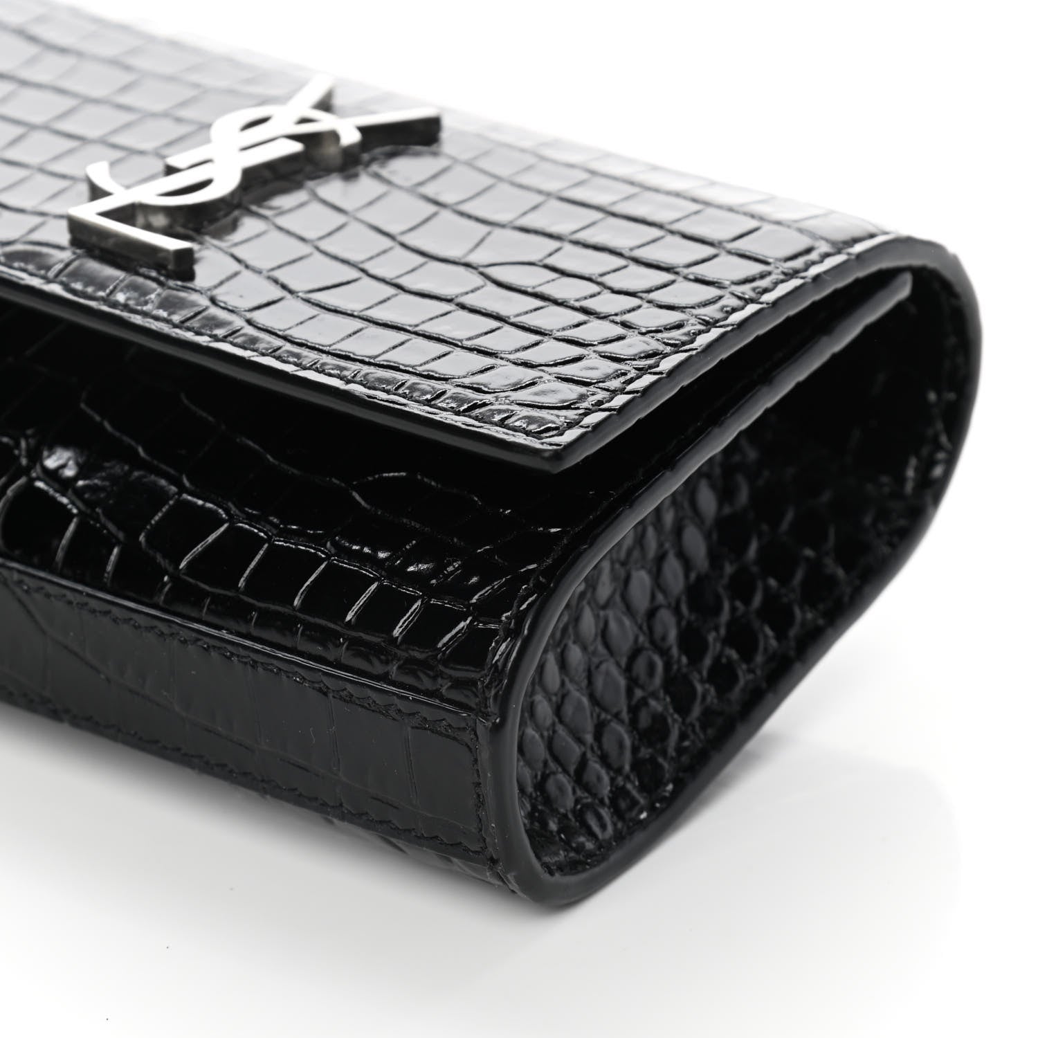 Saint Laurent Calfskin Crocodile Embossed Monogram Kate Belt Bag Black 8 of 9