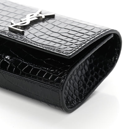 Saint Laurent Calfskin Crocodile Embossed Monogram Kate Belt Bag Black 8 of 9