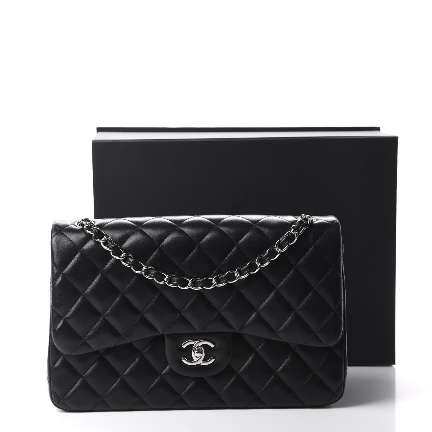 Lambskin Quilted Jumbo Double Flap Black
