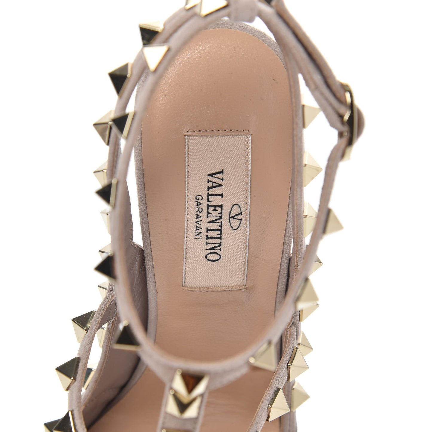 Suede Beaded Rockstud Ankle Strap 100mm Pumps 35.5 Poudre