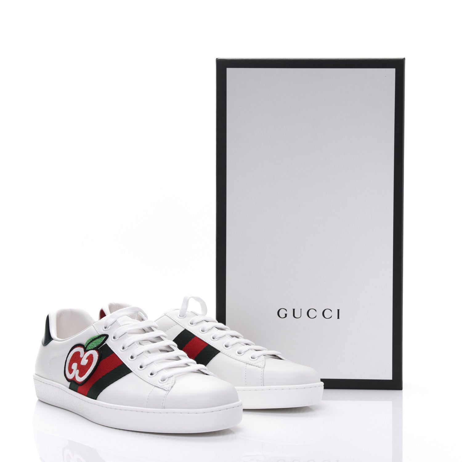 Gucci Calfskin Web GG Apple Embroidered Mens Ace Sneakers 8 White 9 of 9