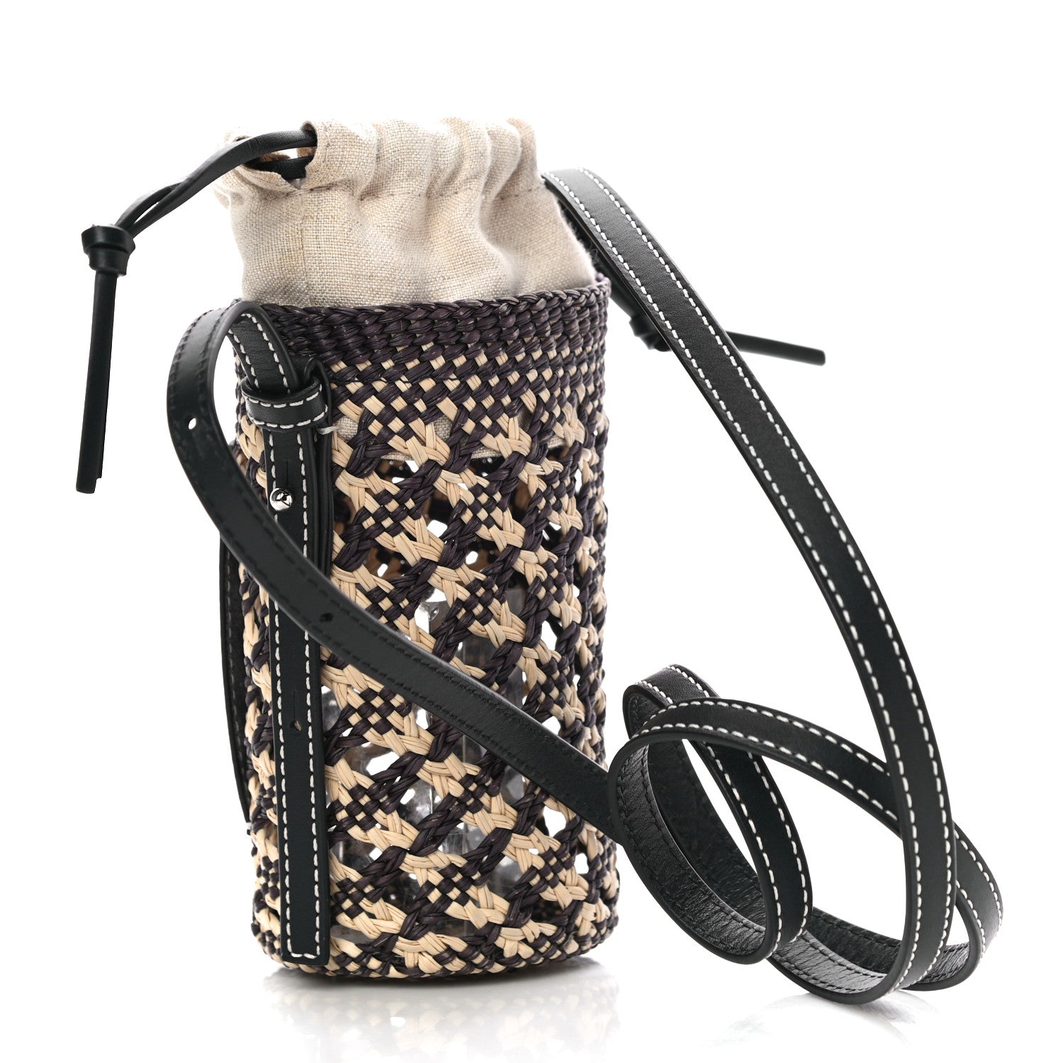 Loewe Calfskin Raffia Paula's Ibiza Pocket Bucket Bag Natural Navy Blue 2 of 8