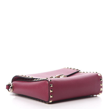 Valentino Garavani Pebbled Calfskin Rockstud Flip Lock Flap Messenger Raspberry 4 of 10