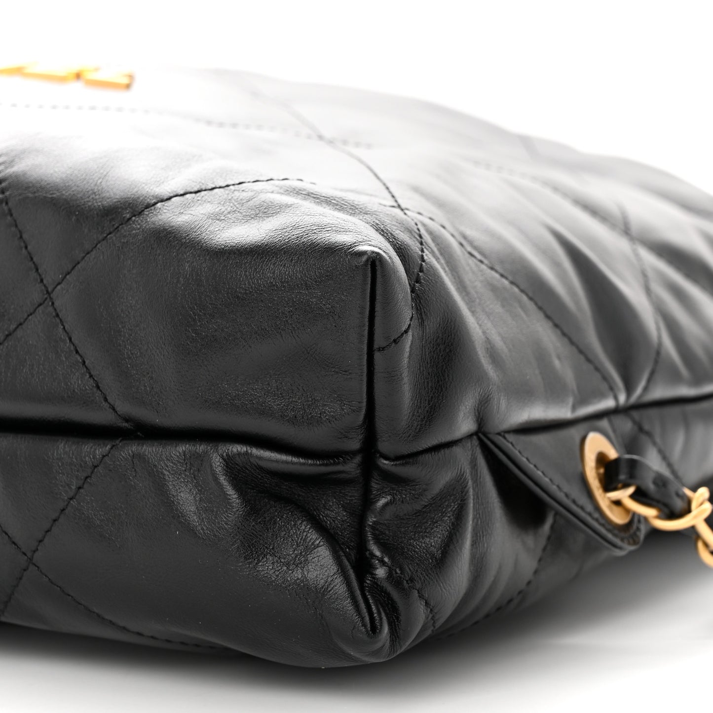 Shiny Calfskin Quilted Chanel 22 Backpack Black