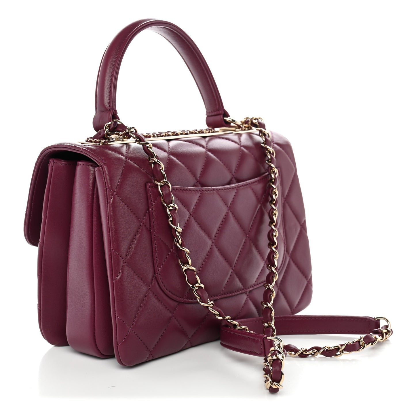Lambskin Quilted Small Trendy Chain CC Dual Handle Flap Bag Purple