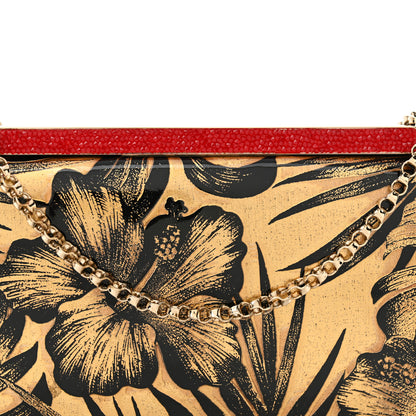 Christian Louboutin Patent Lame Hibiscus Crossbody Clutch Black Gold 7 of 9