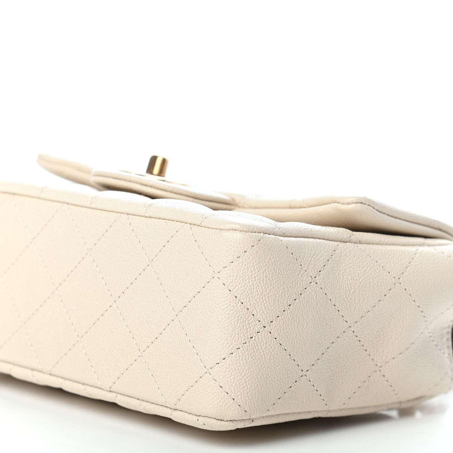 Caviar Quilted Mini Top Handle Rectangular Flap Beige
