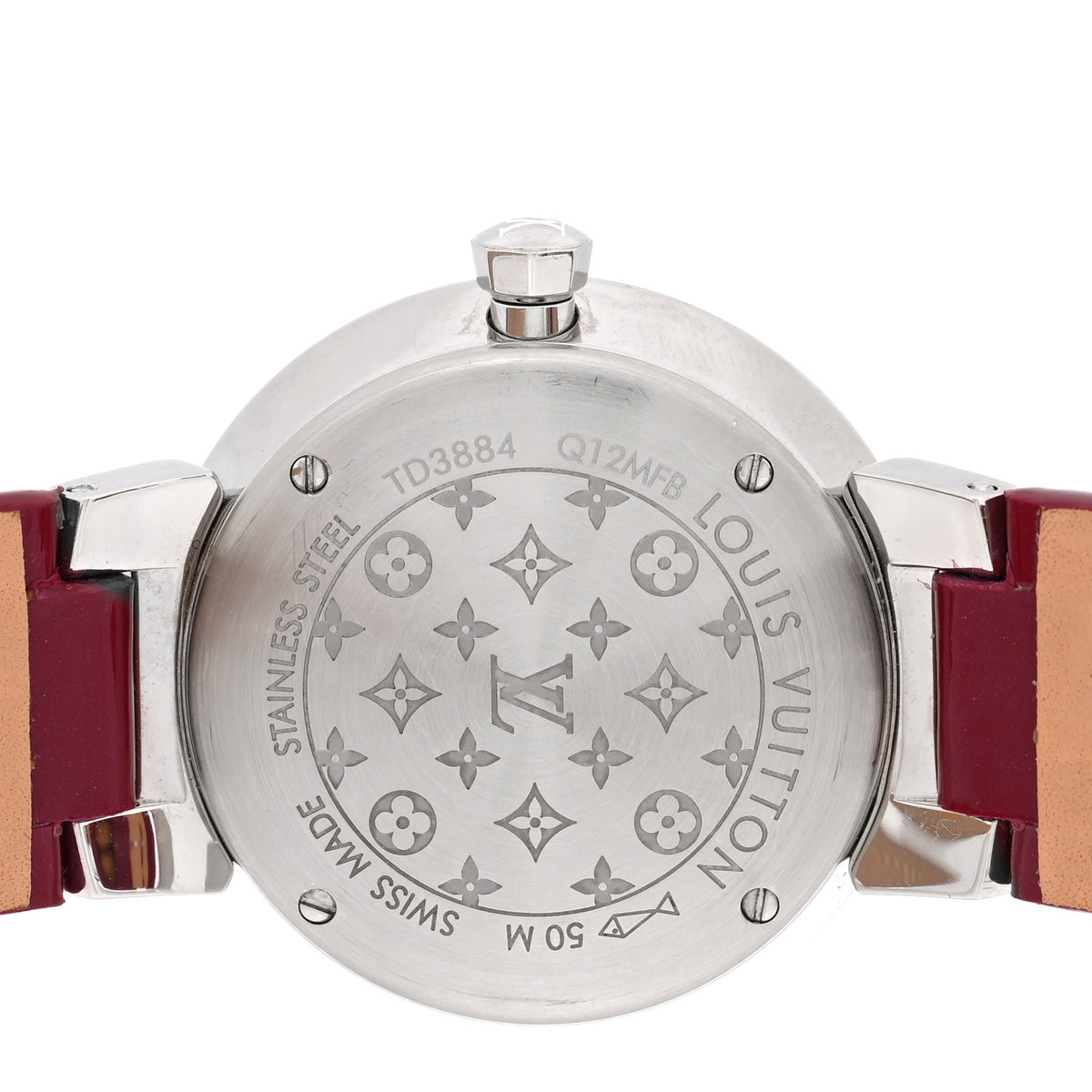 Louis Vuitton Stainless Steel Vernis Diamond 28mm Tambour Slim Quartz Watch Red 4 of 5