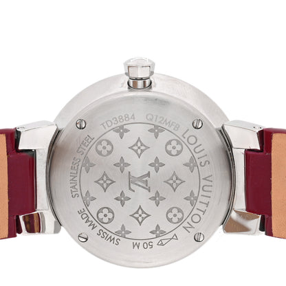 Louis Vuitton Stainless Steel Vernis Diamond 28mm Tambour Slim Quartz Watch Red 4 of 5