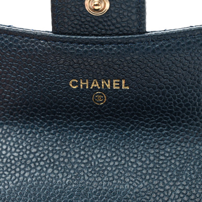 Chanel Metallic Caviar Quilted Flap Card Holder Wallet Dark Blue 7 of 10