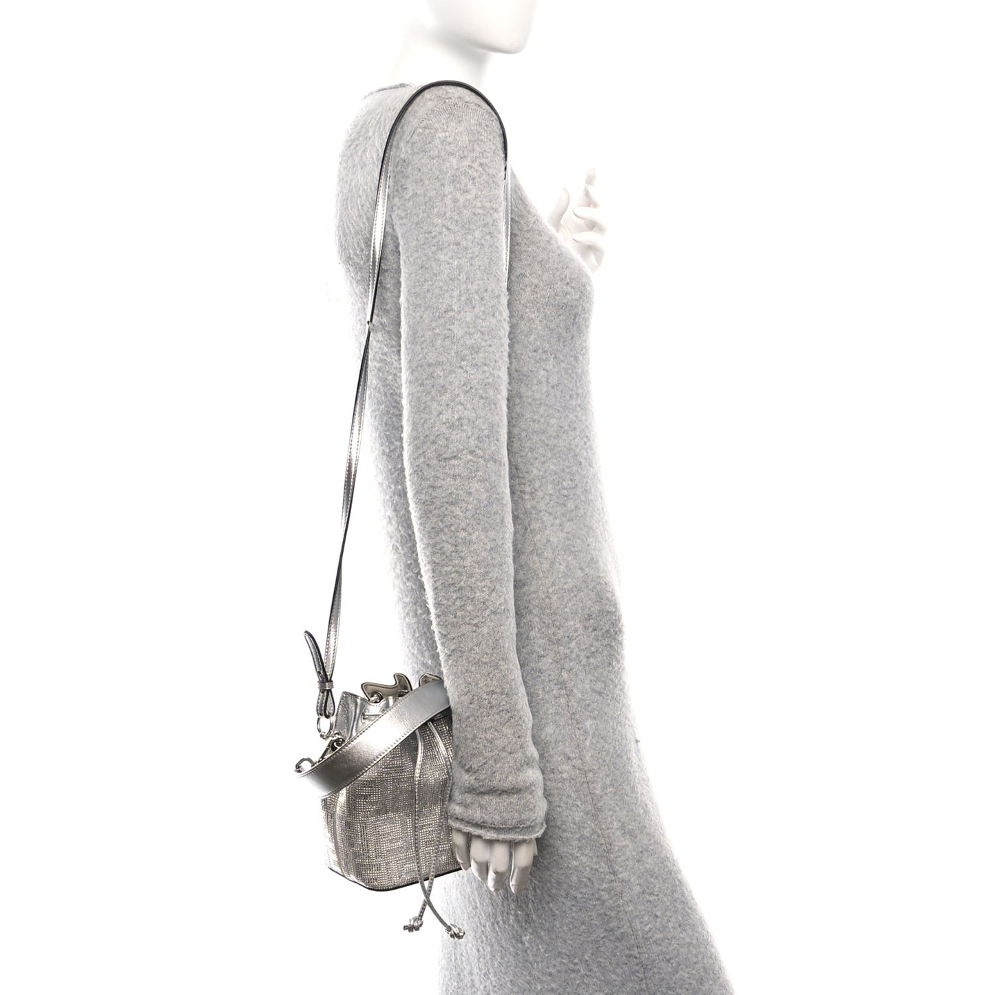 Crystal Vitello Laminato FF Mini Mon Tresor Bucket Bag Crystal Argento