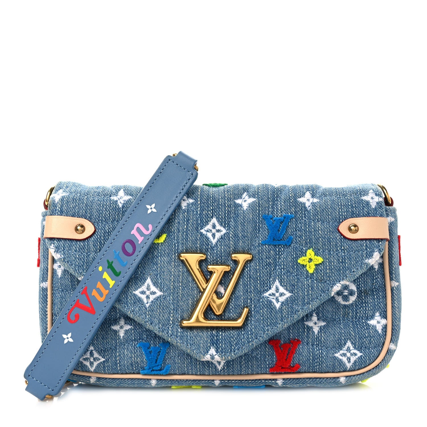 Louis Vuitton Embroidered Monogram Denim New Wave Chain Pochette Blue 1 of 9