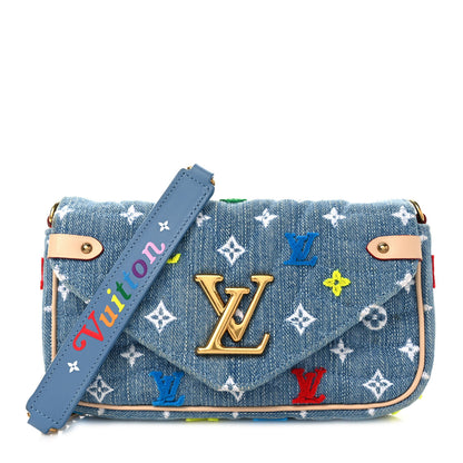 Louis Vuitton Embroidered Monogram Denim New Wave Chain Pochette Blue 1 of 9