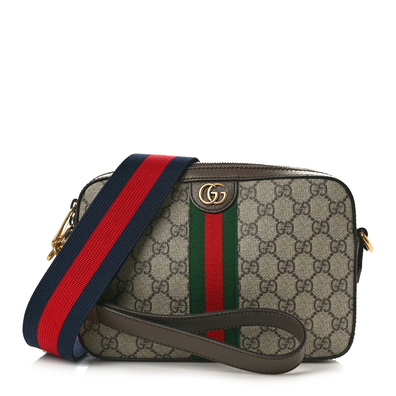 Gucci GG Supreme Monogram Textured Dollar Calfskin Web Ophidia Wristlet Shoulder Bag Beige Ebony New Acero 1 of 10