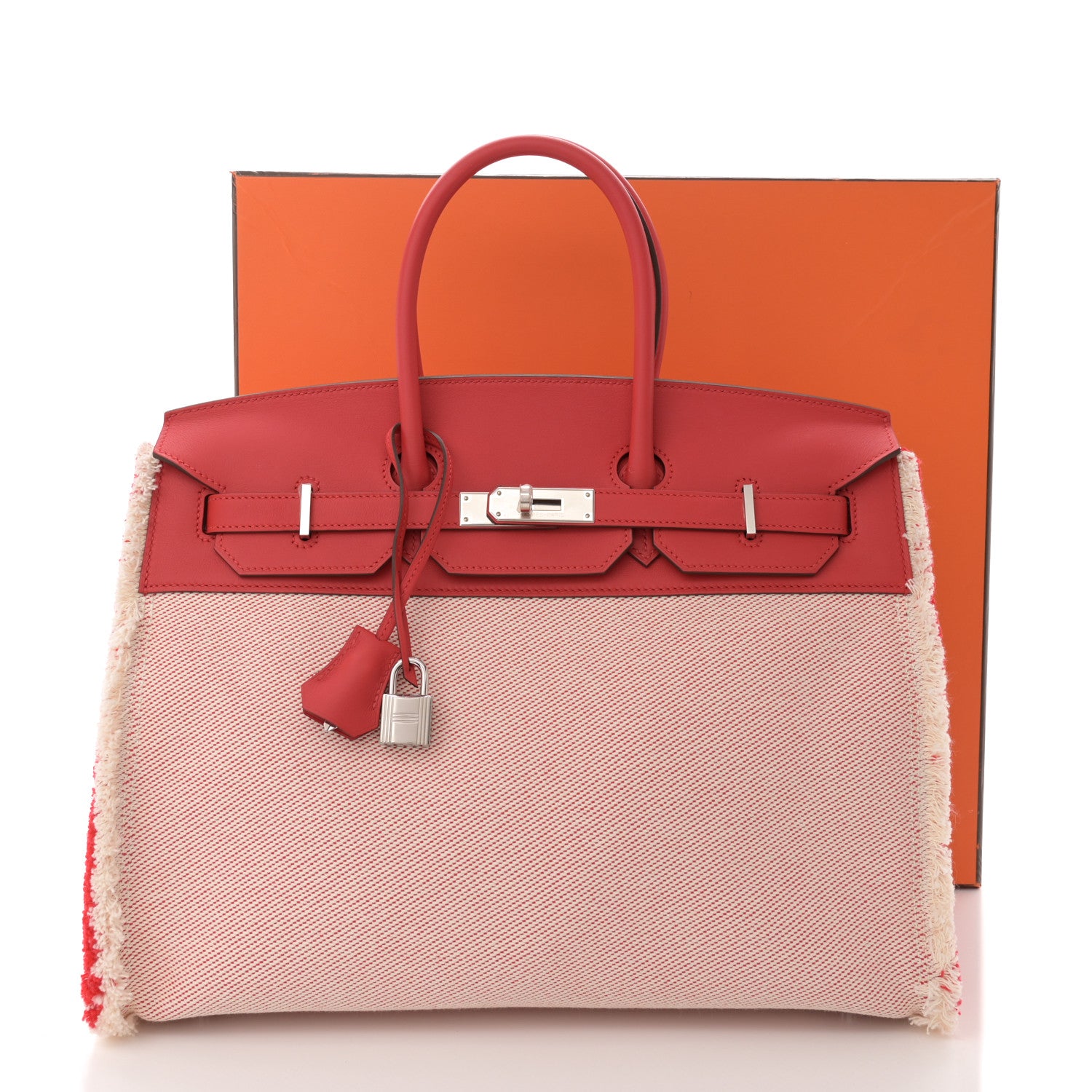 Hermes Swift Twill H Fray Fray Birkin 35 Rouge de Coeur Ecru 11 of 11