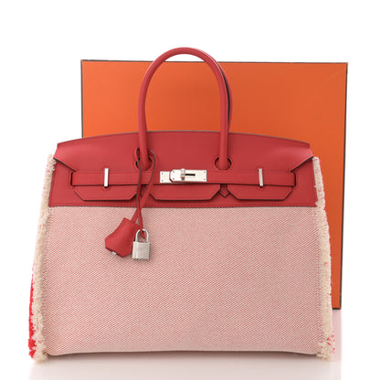 Hermes Swift Twill H Fray Fray Birkin 35 Rouge de Coeur Ecru 11 of 11