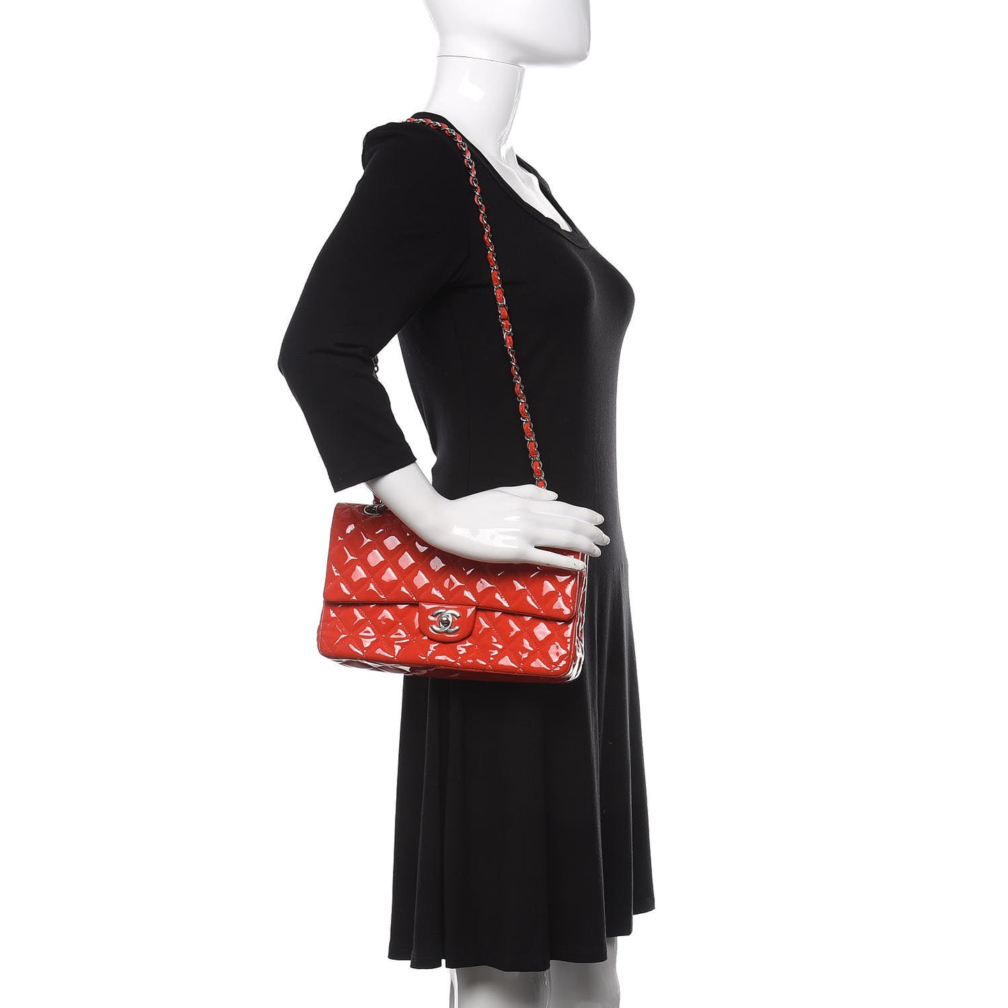 Patent Calfskin Quilted Medium Double Flap Red