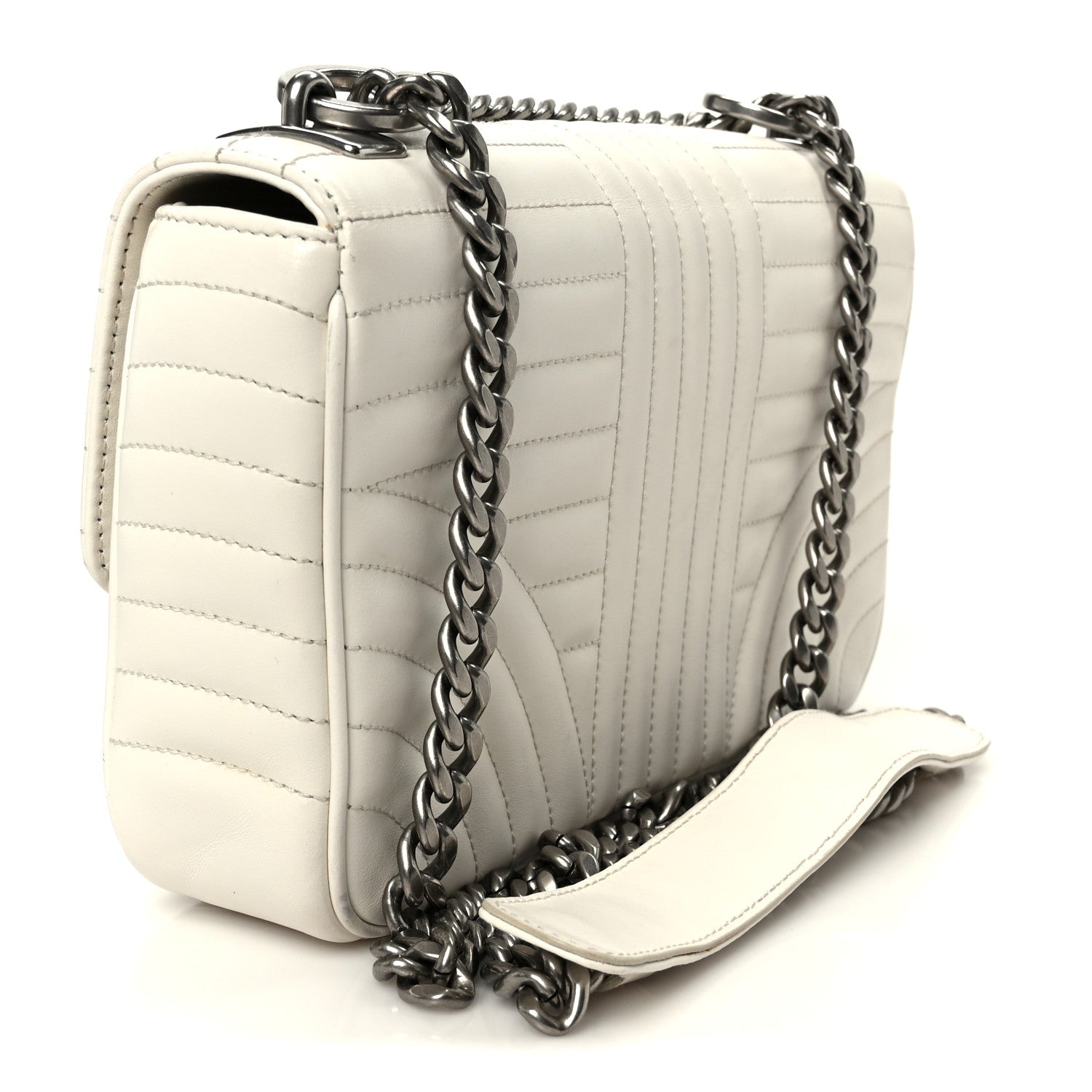 Prada Soft Calfskin Impunture Diagramme Medium Chain Flap Shoulder Bag White 3 of 10