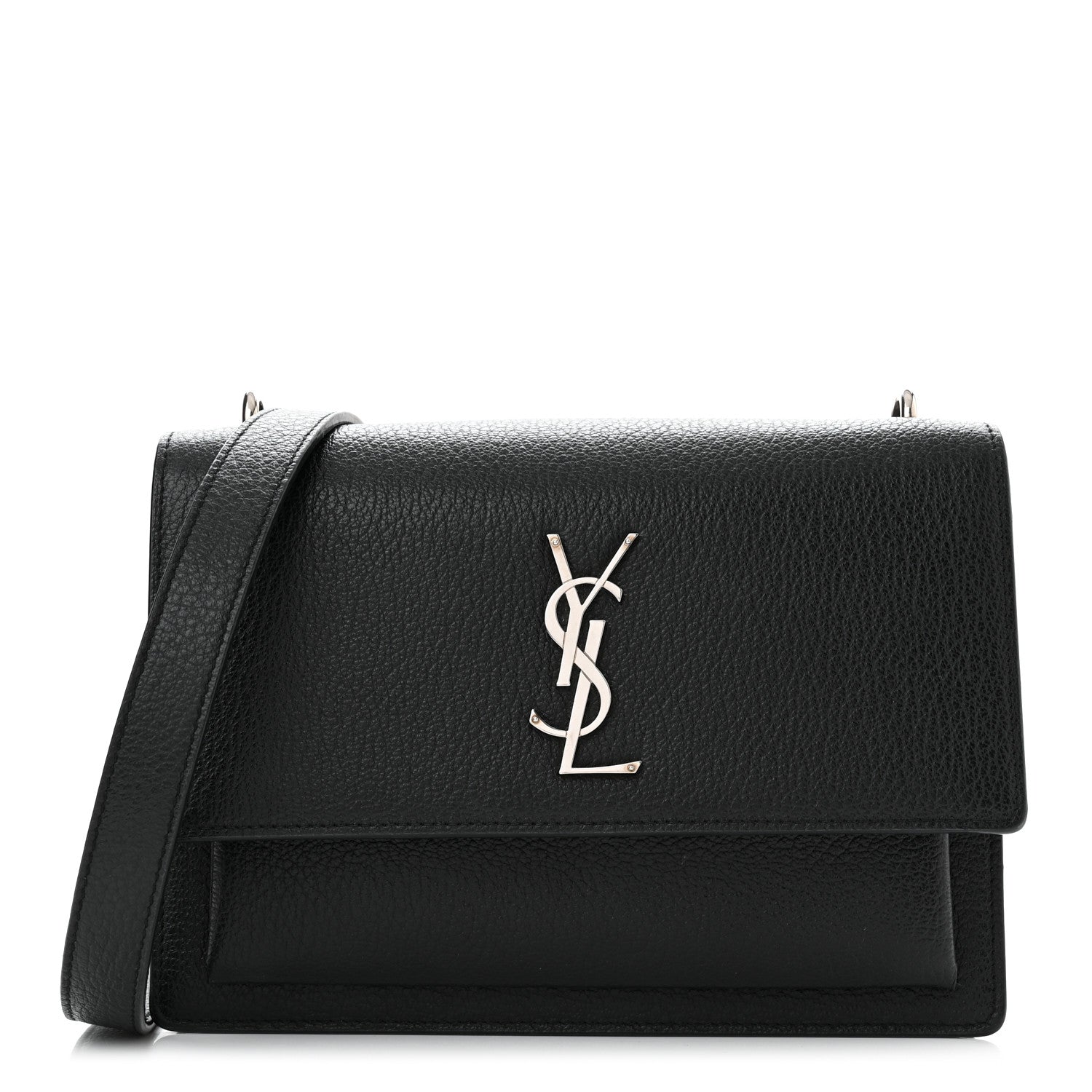 Saint Laurent Grained Calfskin Medium Monogram Sunset Satchel Black 1 of 9