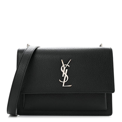 Saint Laurent Grained Calfskin Medium Monogram Sunset Satchel Black 1 of 9
