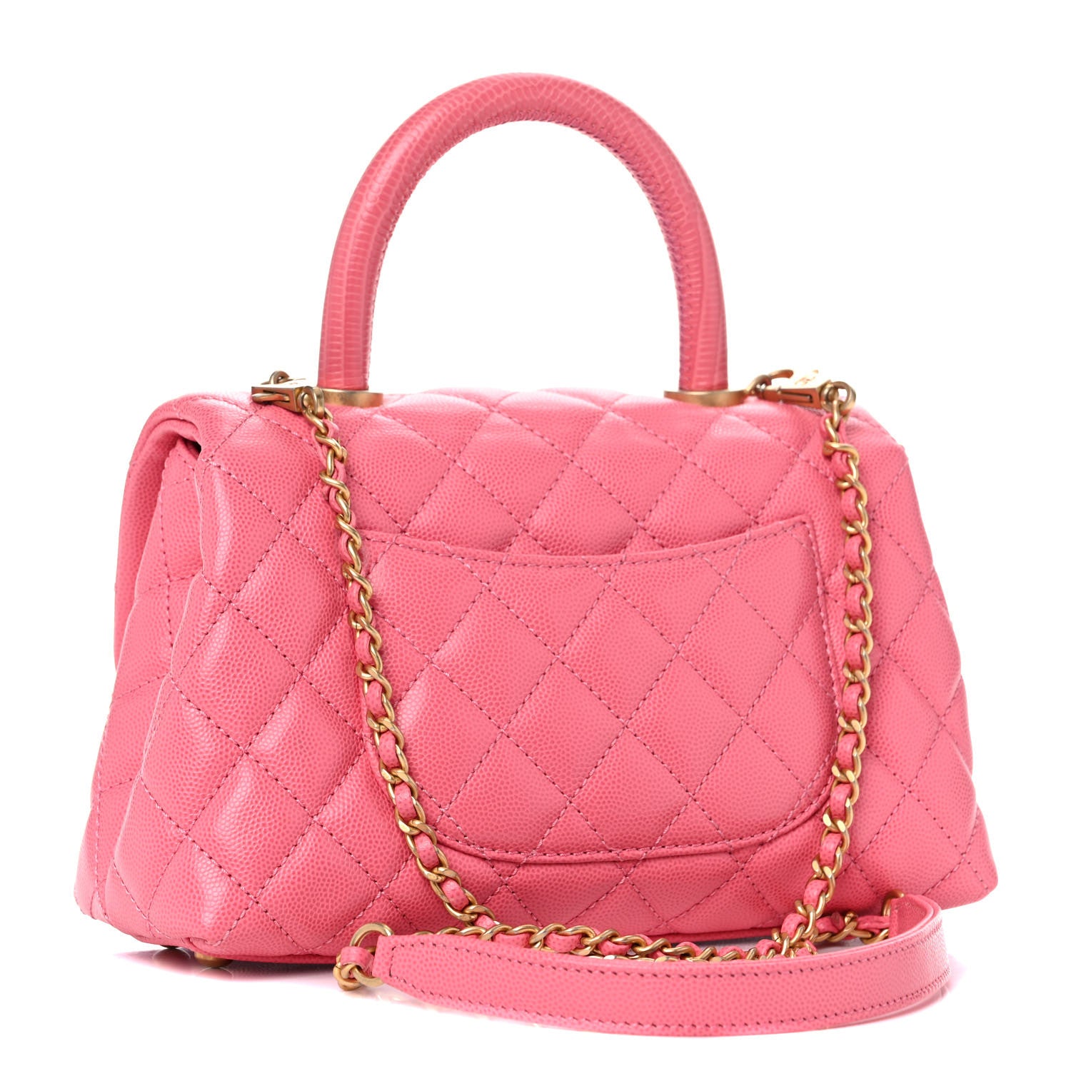Chanel Caviar Lizard Embossed Quilted Mini Coco Handle Flap Pink 3 of 10