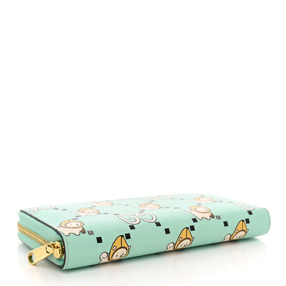 Gucci X PIKARAR Textured Dollar Calfskin Animal Print Zip Around Wallet Green 4 of 8