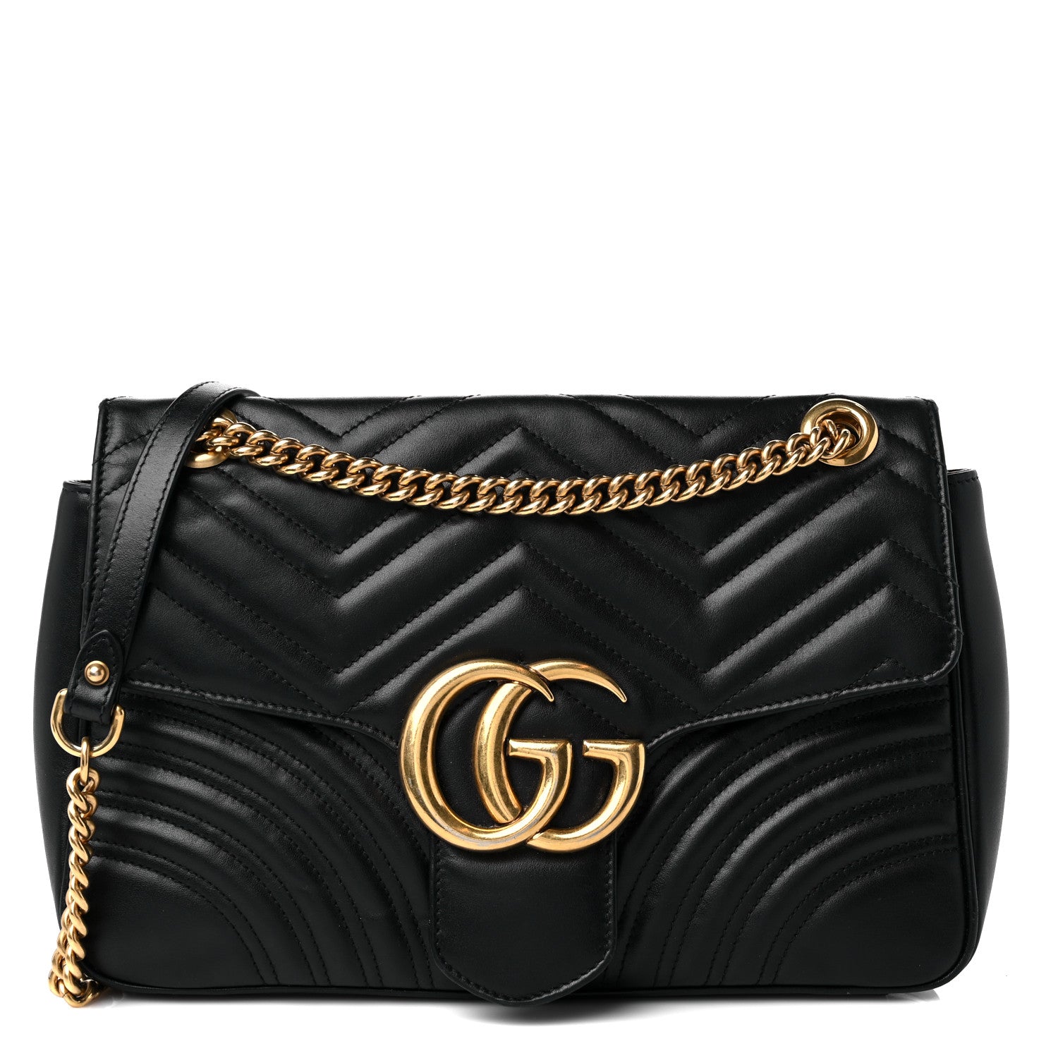 Gucci Calfskin Matelasse Medium GG Marmont Shoulder Bag Black 1 of 16