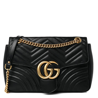 Gucci Calfskin Matelasse Medium GG Marmont Shoulder Bag Black 1 of 16