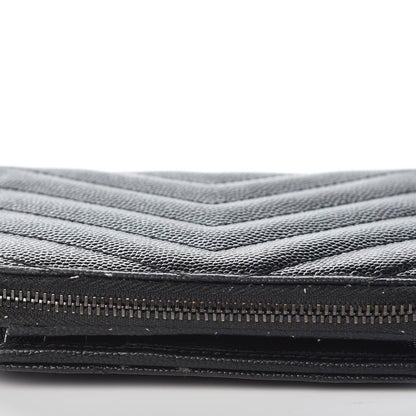 Saint Laurent Grain De Poudre Matelasse Chevron Monogram Compact Zip Around Wallet Black 11 of 14