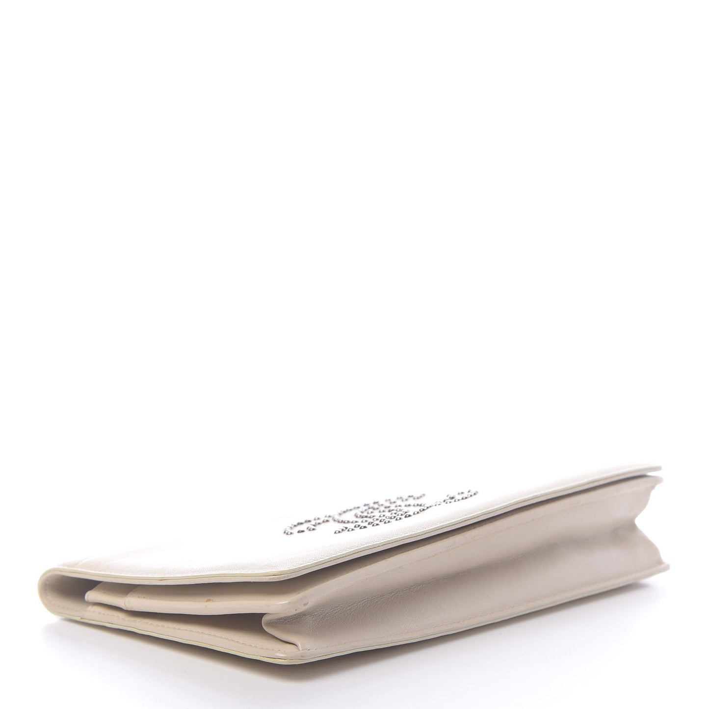Lambskin Studded CC Wallet On Chain WOC Beige