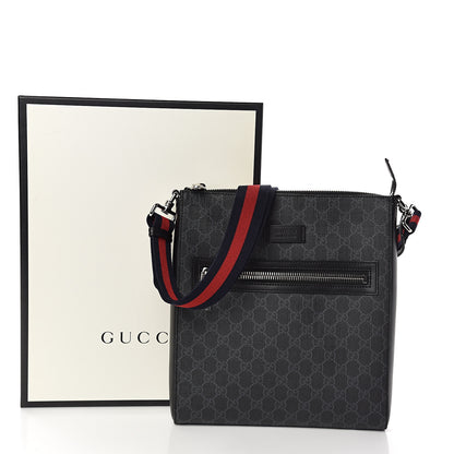 Gucci GG Supreme Monogram Appia Calfskin Web Flat Messenger Bag Black Grey 9 of 9