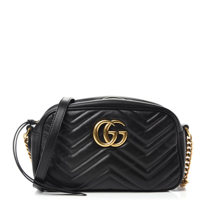 Gucci Calfskin Matelasse Small GG Marmont Chain Shoulder Bag Black 1 of 12