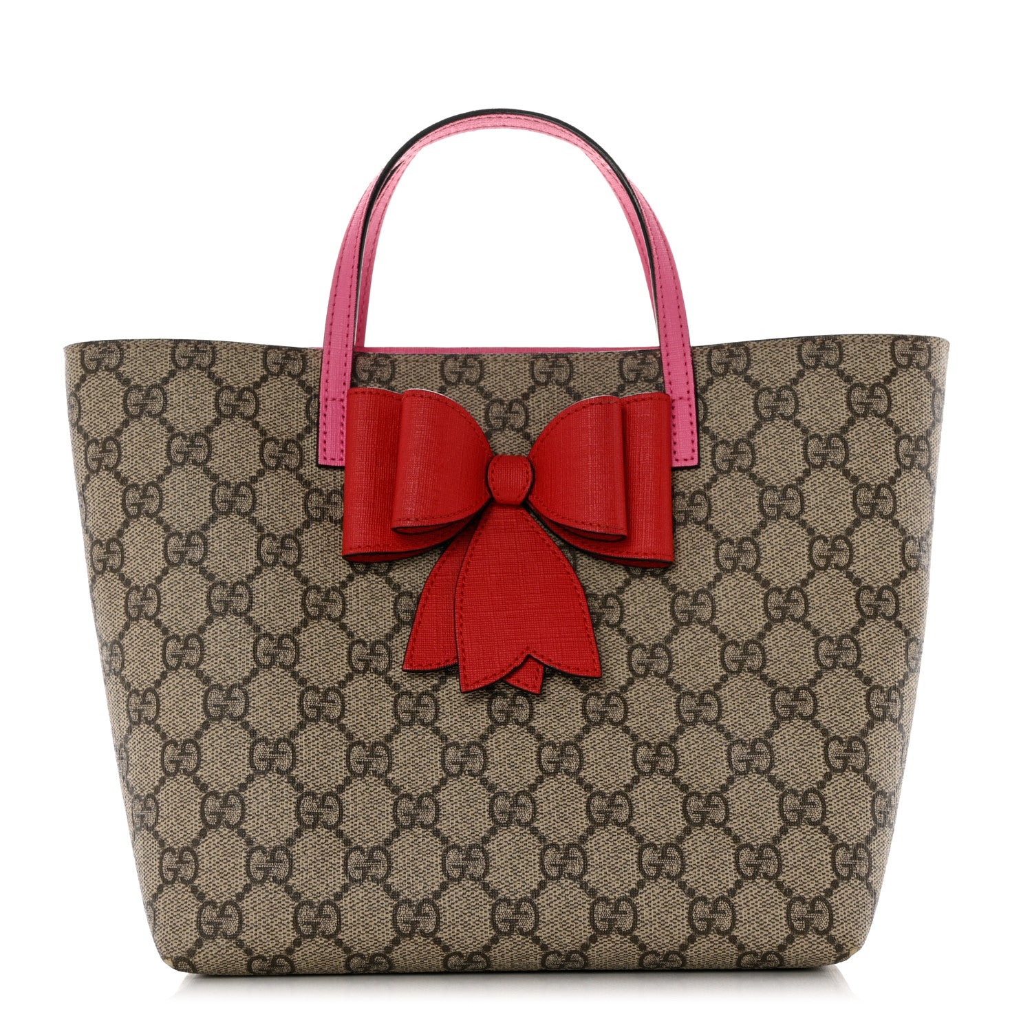 Gucci GG Supreme Monogram Bow Childrens Tote Red Pink 1 of 10