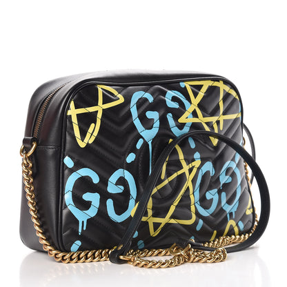 Gucci Calfskin Matelasse GucciGhost Medium GG Marmont Chain Shoulder Bag Black New Acquamarine 3 of 11