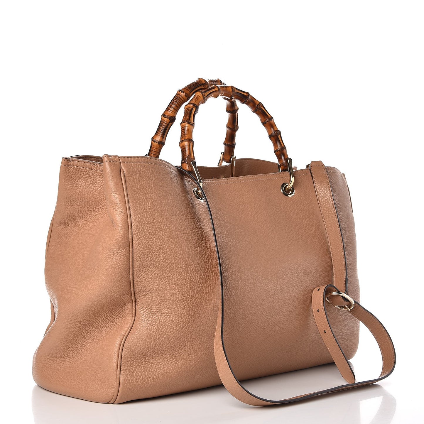 Pebbled Calfskin Large Bamboo Shopper Tote Camelia