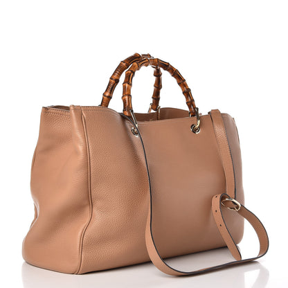 Gucci Pebbled Calfskin Large Bamboo Shopper Tote Camelia 4 of 13
