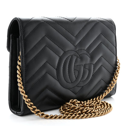 Gucci Calfskin Matelasse GG Marmont Chain Wallet Black 3 of 12