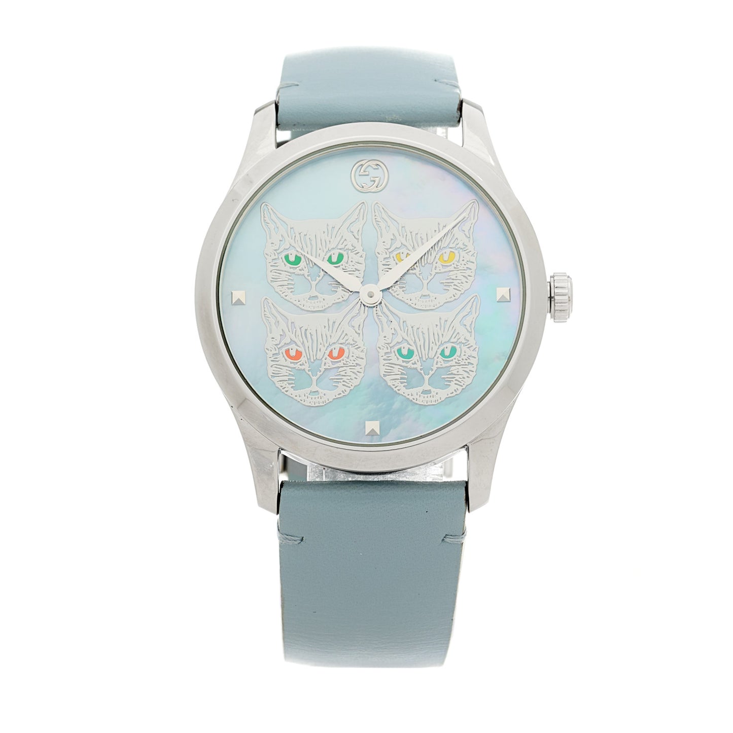Stainless Steel Calfskin Blue Mother of Pearl 38mm G-Timeless Cat Quartz Watch