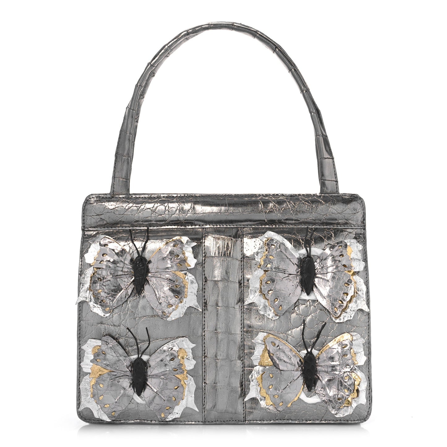 Metallic Crocodile Butterfly Bag Anthracite
