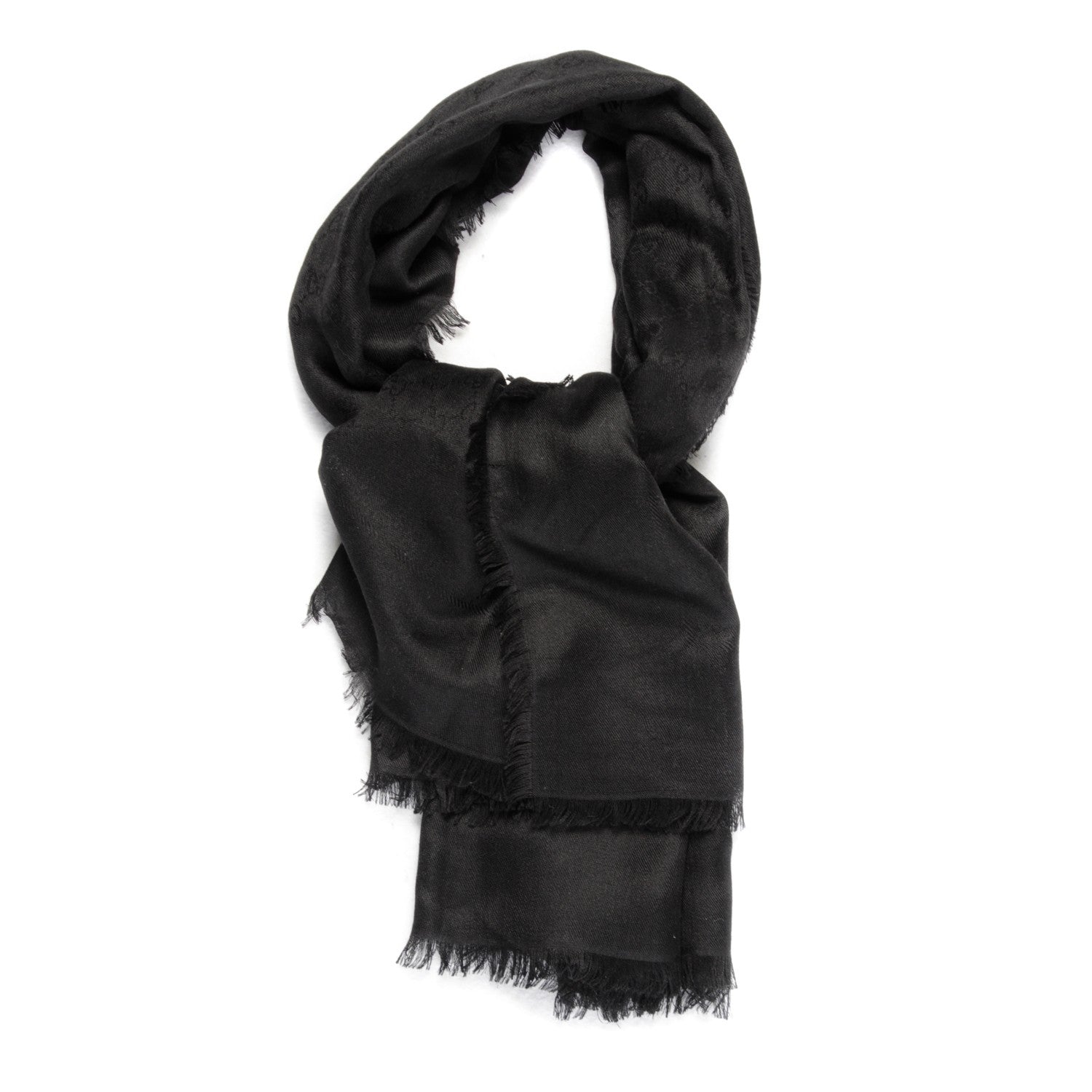 Gucci Wool Silk GG Monogram GGNat Scarf Black 1 of 6