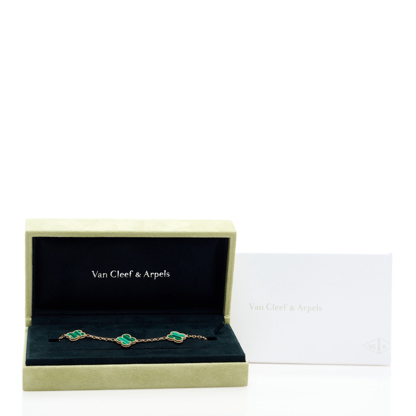18K Yellow Gold Malachite 5 Motifs Vintage Alhambra Bracelet
