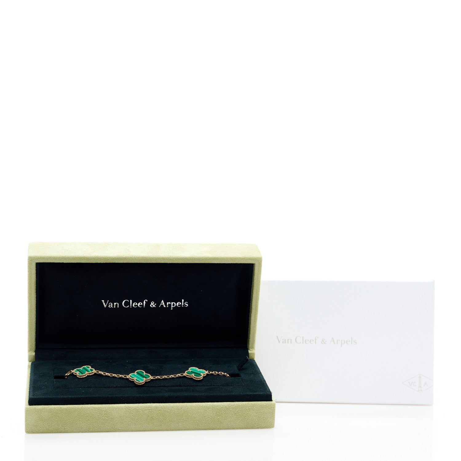 Van Cleef & Arpels 18K Yellow Gold Malachite 5 Motifs Vintage Alhambra Bracelet 5 of 5