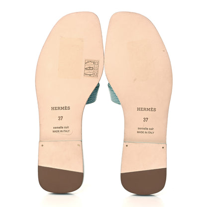 Hermes Lizard Oran Sandals 37 Turquoise 5 of 9