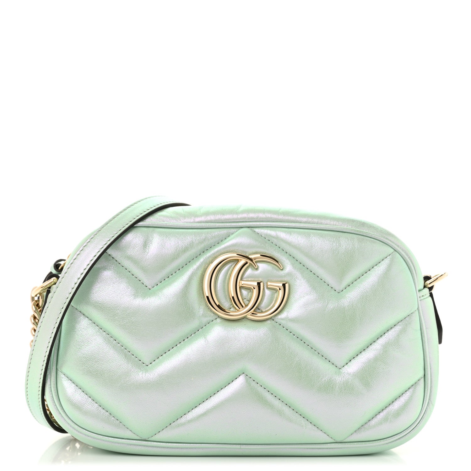 Gucci Iridescent Nappa Chevron Matelasse Small GG Marmont Chain Shoulder Bag Iridescent Salvy Green 1 of 11