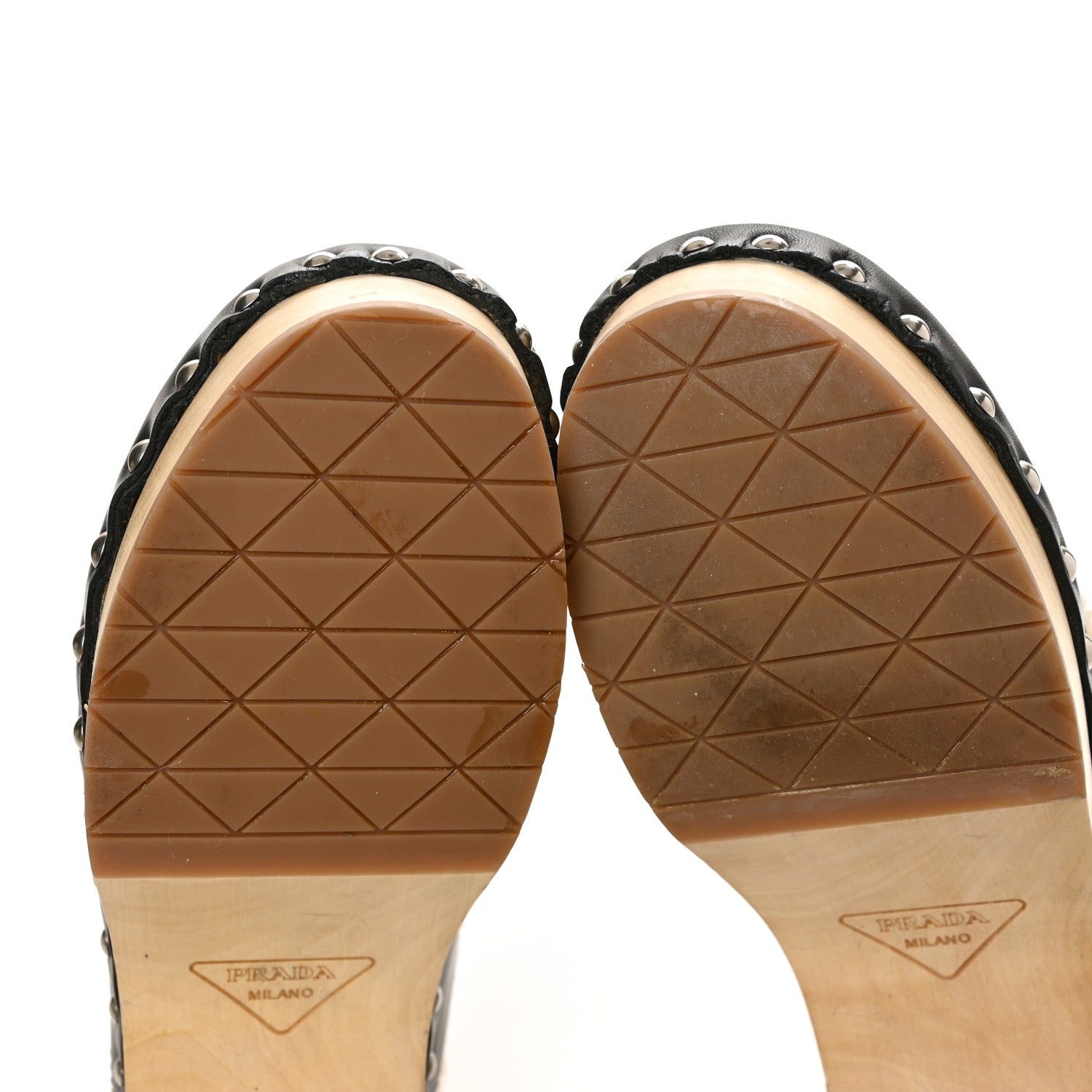 Prada Natural Calfskin Shearling Metal Triangle Logo 45mm Clogs 40 Black Sabbia 8 of 10